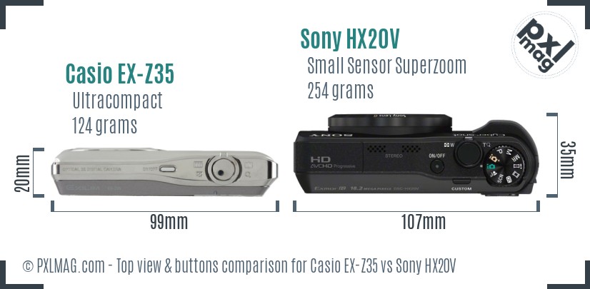 Casio EX-Z35 vs Sony HX20V top view buttons comparison