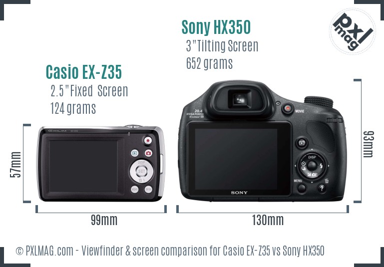 Casio EX-Z35 vs Sony HX350 Screen and Viewfinder comparison