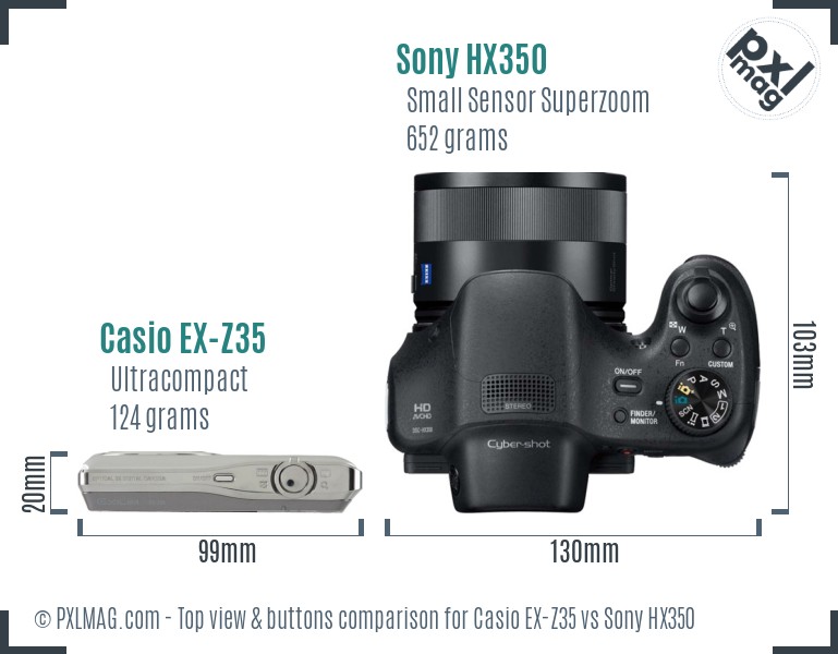 Casio EX-Z35 vs Sony HX350 top view buttons comparison