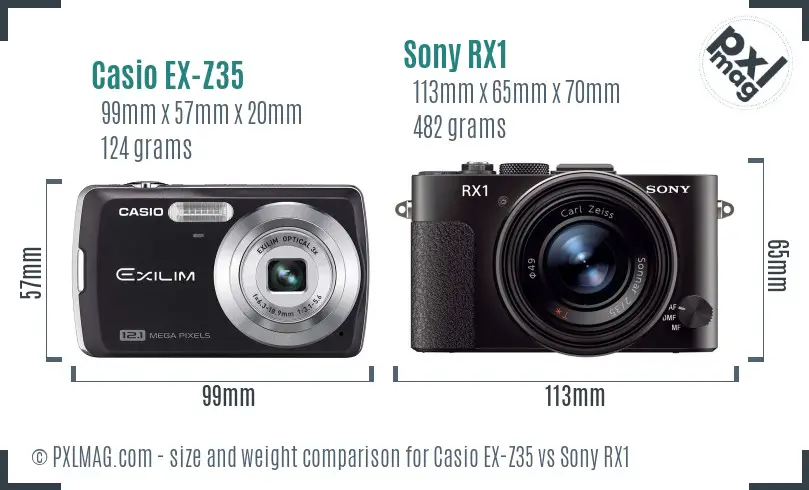 Casio EX-Z35 vs Sony RX1 size comparison