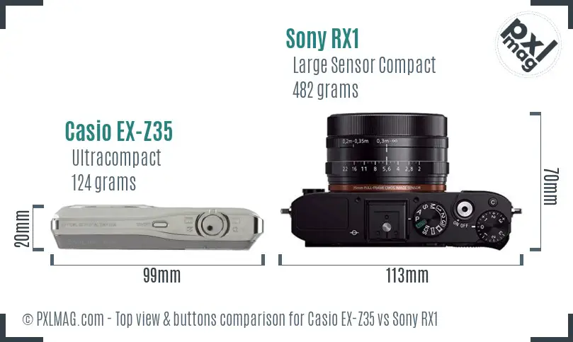 Casio EX-Z35 vs Sony RX1 top view buttons comparison