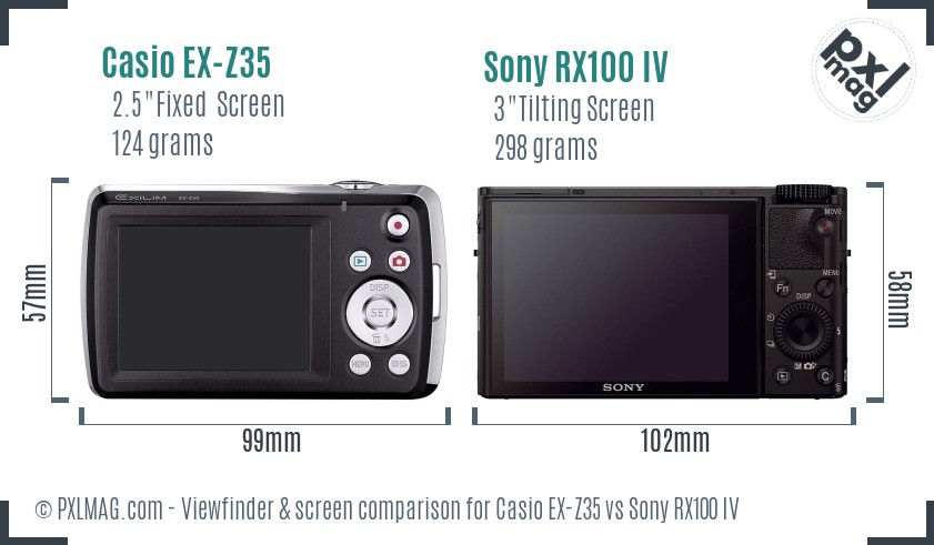 Casio EX-Z35 vs Sony RX100 IV Screen and Viewfinder comparison