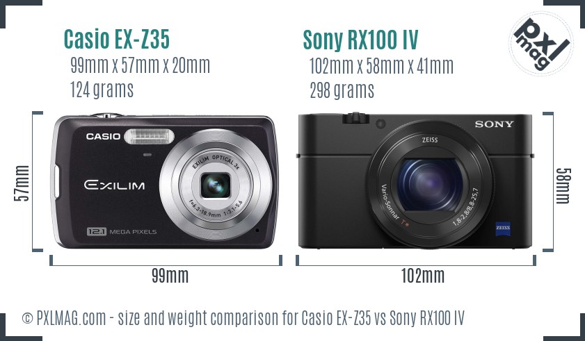 Casio EX-Z35 vs Sony RX100 IV size comparison
