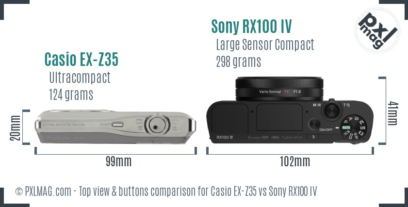 Casio EX-Z35 vs Sony RX100 IV top view buttons comparison