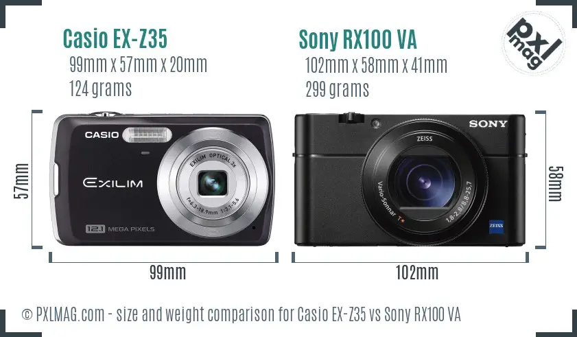 Casio EX-Z35 vs Sony RX100 VA size comparison