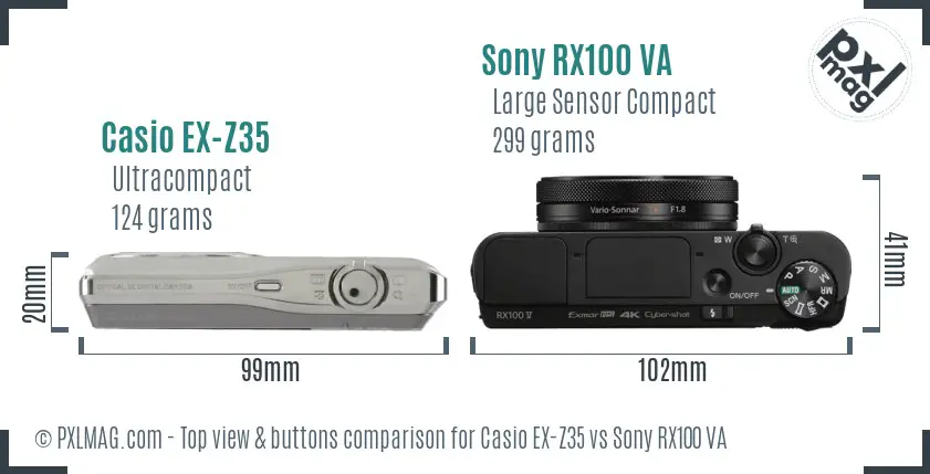 Casio EX-Z35 vs Sony RX100 VA top view buttons comparison