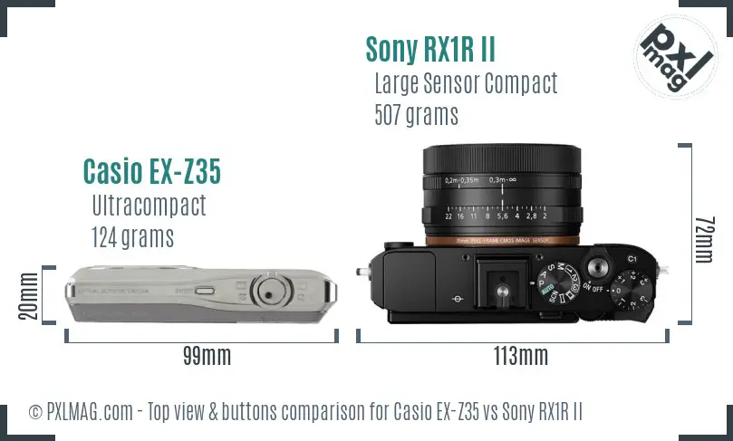 Casio EX-Z35 vs Sony RX1R II top view buttons comparison