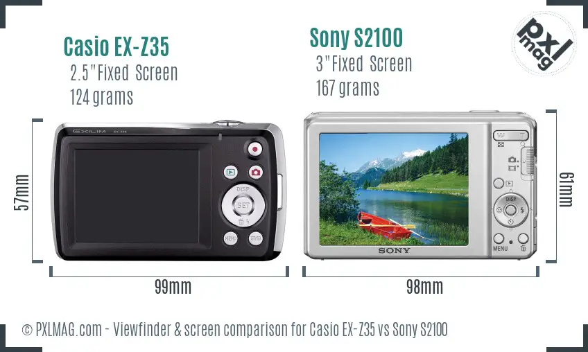 Casio EX-Z35 vs Sony S2100 Screen and Viewfinder comparison