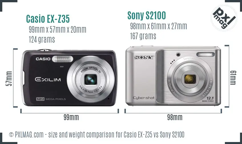 Casio EX-Z35 vs Sony S2100 size comparison