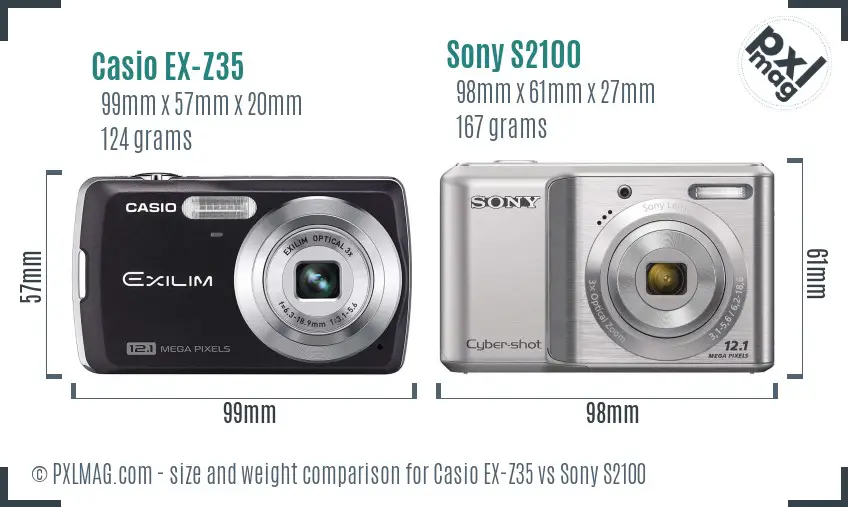 Casio EX-Z35 vs Sony S2100 size comparison Casio EX-Z35 vs Sony S2100 size comparison