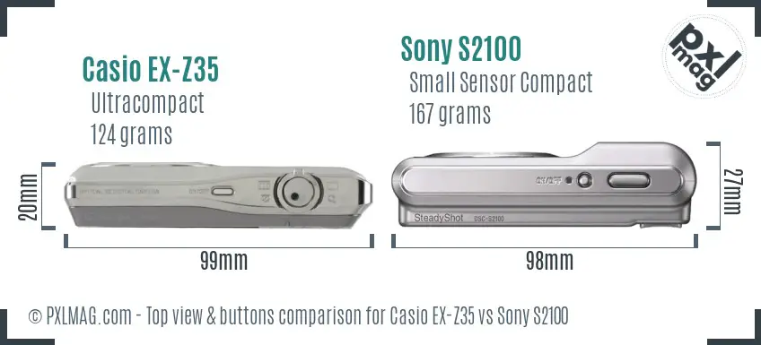 Casio EX-Z35 vs Sony S2100 top view buttons comparison