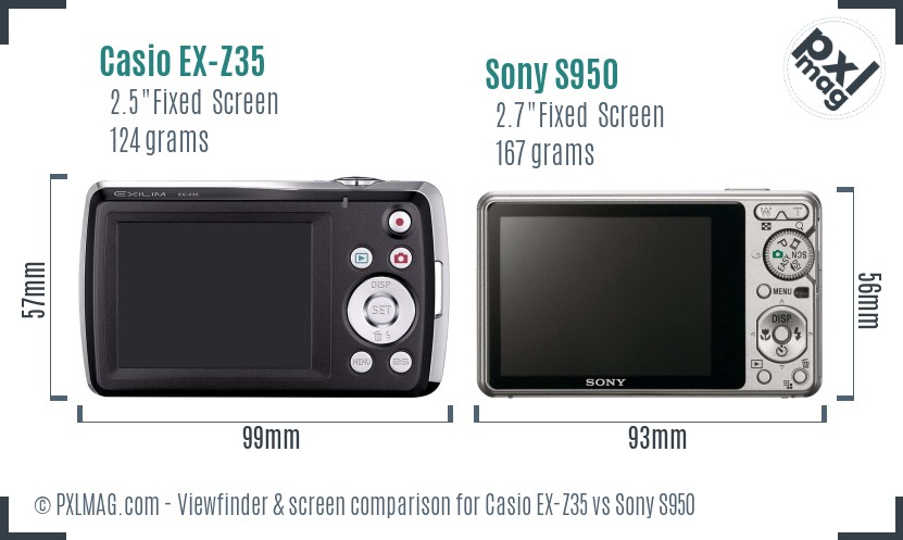 Casio EX-Z35 vs Sony S950 Screen and Viewfinder comparison