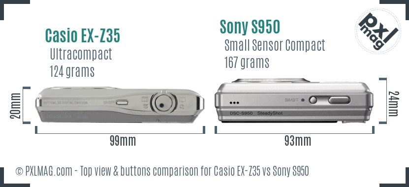 Casio EX-Z35 vs Sony S950 top view buttons comparison