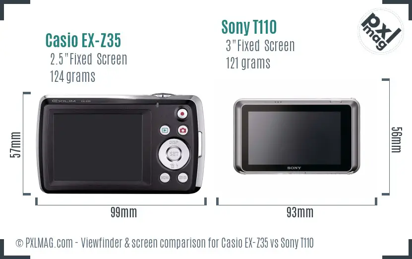 Casio EX-Z35 vs Sony T110 Screen and Viewfinder comparison