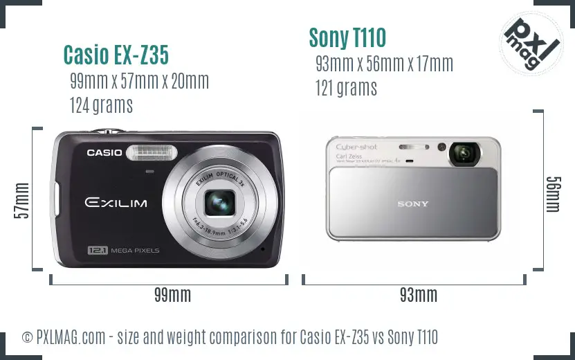 Casio EX-Z35 vs Sony T110 size comparison