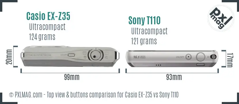 Casio EX-Z35 vs Sony T110 top view buttons comparison