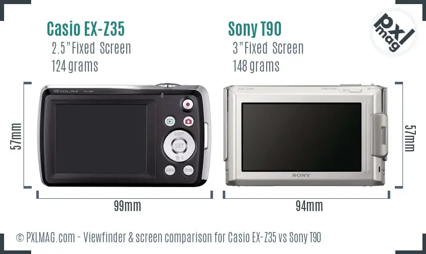 Casio EX-Z35 vs Sony T90 Screen and Viewfinder comparison