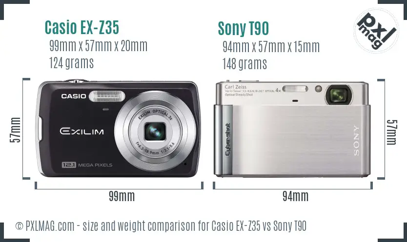 Casio EX-Z35 vs Sony T90 size comparison