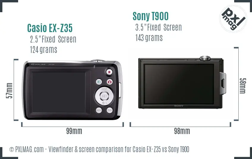 Casio EX-Z35 vs Sony T900 Screen and Viewfinder comparison