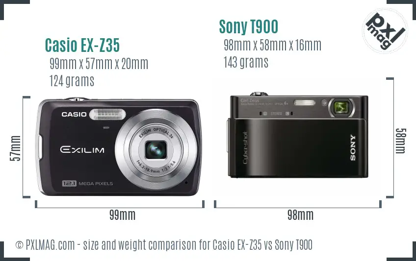 Casio EX-Z35 vs Sony T900 size comparison