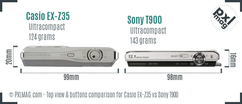 Casio EX-Z35 vs Sony T900 top view buttons comparison
