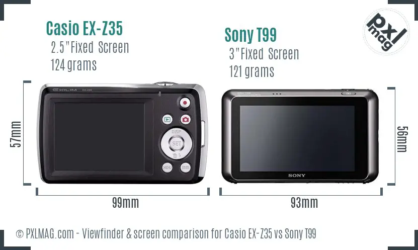 Casio EX-Z35 vs Sony T99 Screen and Viewfinder comparison