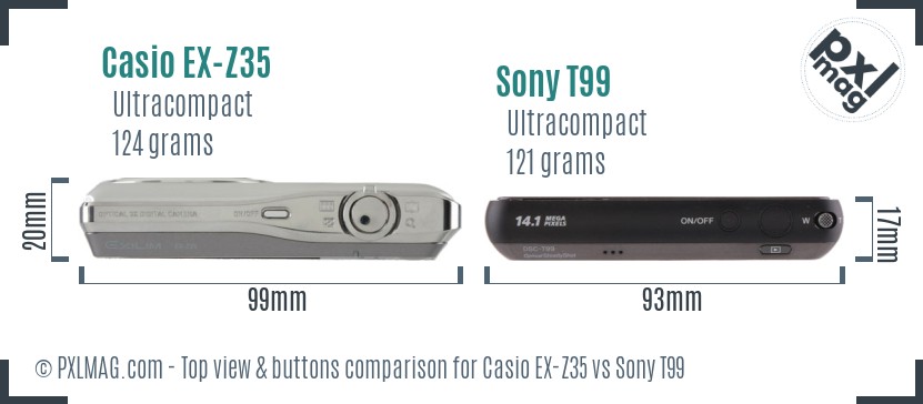 Casio EX-Z35 vs Sony T99 top view buttons comparison