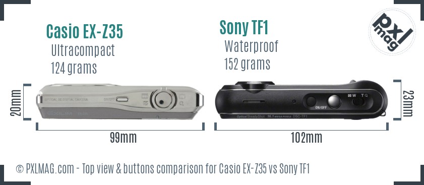 Casio EX-Z35 vs Sony TF1 top view buttons comparison