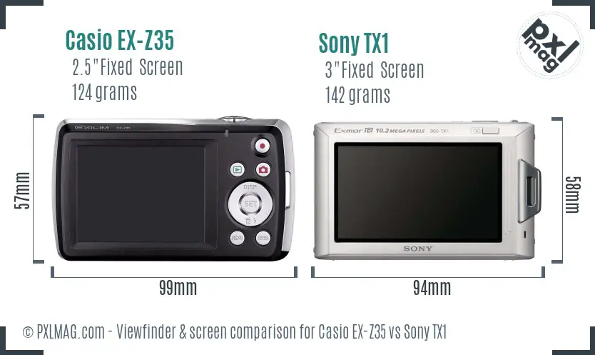 Casio EX-Z35 vs Sony TX1 Screen and Viewfinder comparison Casio EX-Z35 vs Sony TX1 Screen and Viewfinder comparison