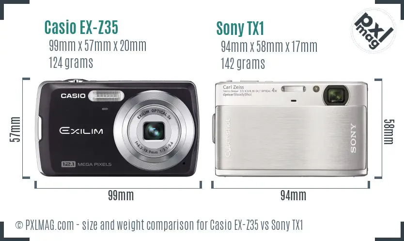 Casio EX-Z35 vs Sony TX1 size comparison Casio EX-Z35 vs Sony TX1 size comparison