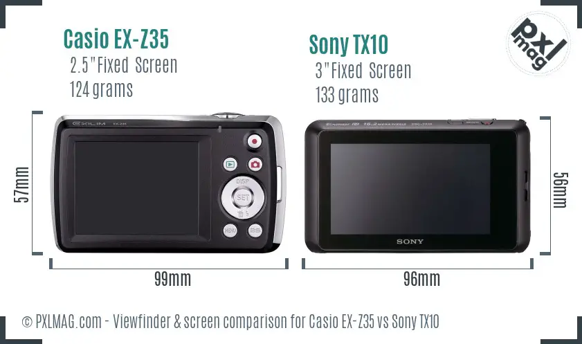 Casio EX-Z35 vs Sony TX10 Screen and Viewfinder comparison