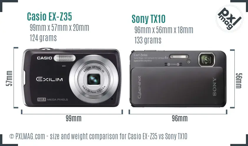 Casio EX-Z35 vs Sony TX10 size comparison