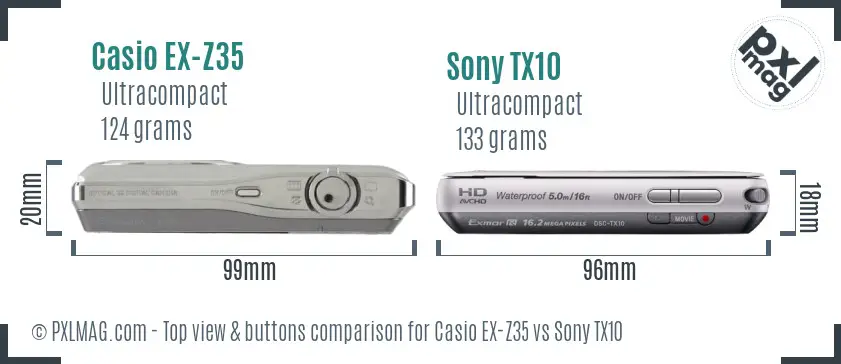 Casio EX-Z35 vs Sony TX10 top view buttons comparison