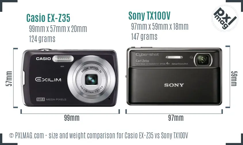 Casio EX-Z35 vs Sony TX100V size comparison