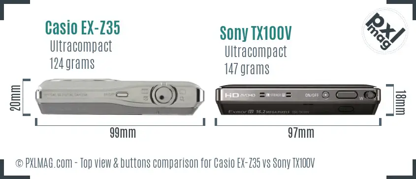 Casio EX-Z35 vs Sony TX100V top view buttons comparison