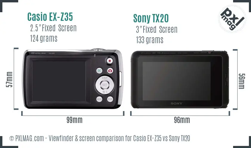 Casio EX-Z35 vs Sony TX20 Screen and Viewfinder comparison