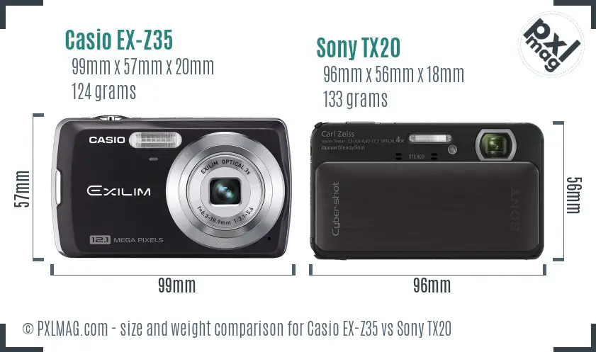 Casio EX-Z35 vs Sony TX20 size comparison