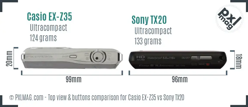 Casio EX-Z35 vs Sony TX20 top view buttons comparison