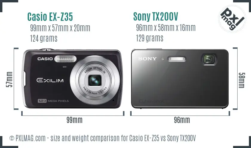 Casio EX-Z35 vs Sony TX200V size comparison