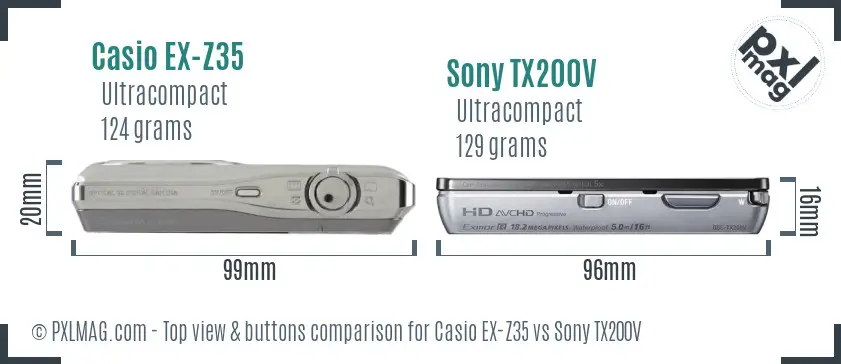 Casio EX-Z35 vs Sony TX200V top view buttons comparison