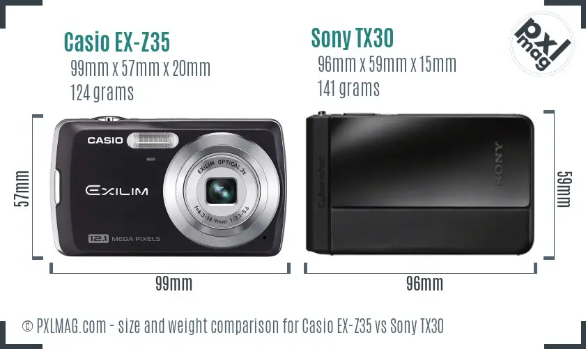 Casio EX-Z35 vs Sony TX30 size comparison