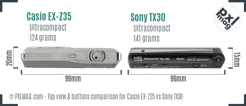 Casio EX-Z35 vs Sony TX30 top view buttons comparison
