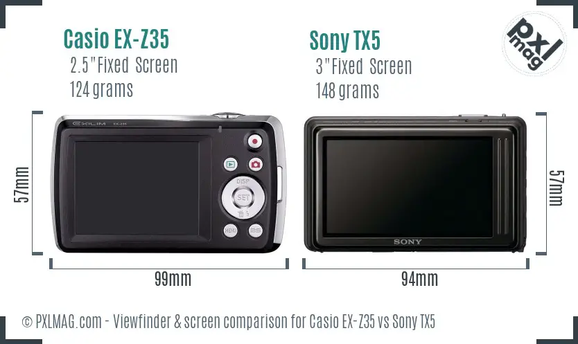 Casio EX-Z35 vs Sony TX5 Screen and Viewfinder comparison