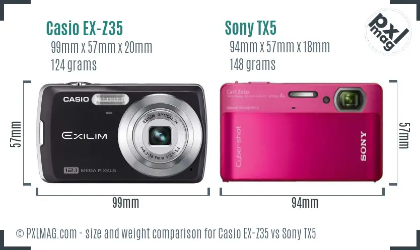 Casio EX-Z35 vs Sony TX5 size comparison