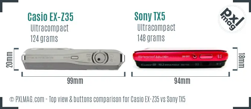 Casio EX-Z35 vs Sony TX5 top view buttons comparison