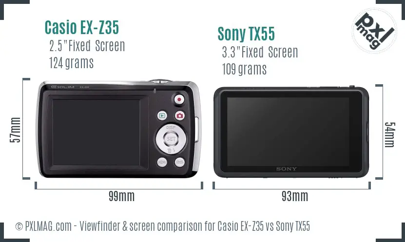 Casio EX-Z35 vs Sony TX55 Screen and Viewfinder comparison