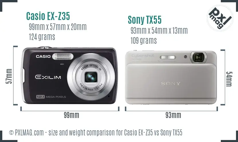 Casio EX-Z35 vs Sony TX55 size comparison