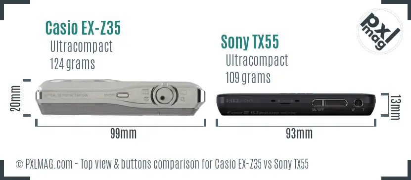 Casio EX-Z35 vs Sony TX55 top view buttons comparison