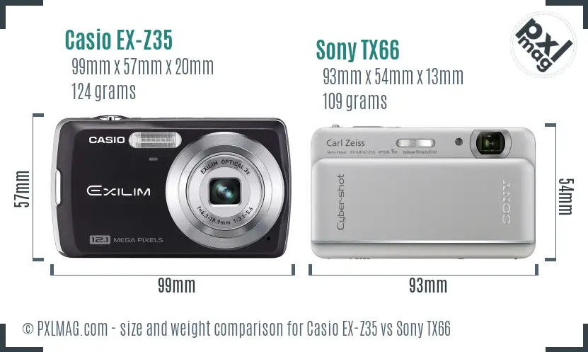 Casio EX-Z35 vs Sony TX66 size comparison