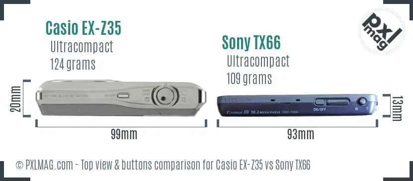 Casio EX-Z35 vs Sony TX66 top view buttons comparison